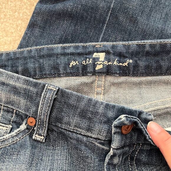7 for All Mankind "A" Pocket Studded Distressed Faded Low-Rise Boot Cut Jeans - Picture 8 of 12
